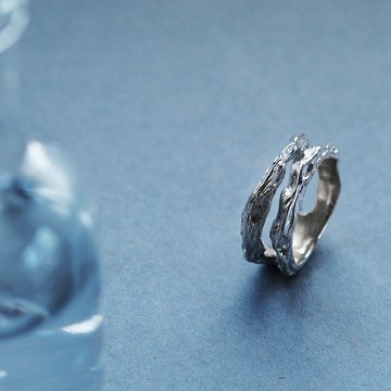 漂流木 紋理 雙連 戒指 925銀
