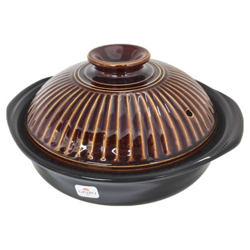 GINPO 銀峯 陶器 萬古燒菊花土鍋 飴(褐色)9號 4人用/2.7L  31.5cm  1個