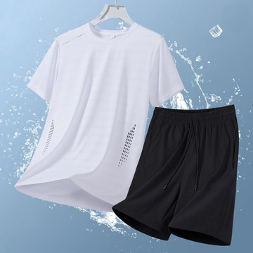 夏季新款 男生 柔軟 彈力 冰感輕薄速乾休閒運動套裝 時尚透氣清爽兩件套 L661