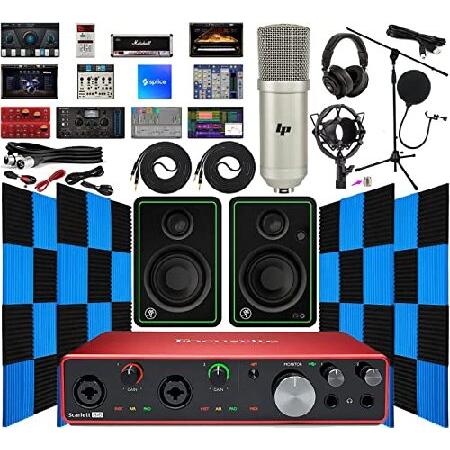 Focusrite Scarlett 8i6 8x6 USB Audio Midi Interface with Creative Software Kit and with Mackie CR3-X Pair Studio Monitors, 24 Pack Acoustic Soundproof