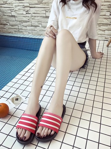 新款一字拖條紋涼拖鞋女外穿休閑家居鞋室內戶外浴室平底拖2