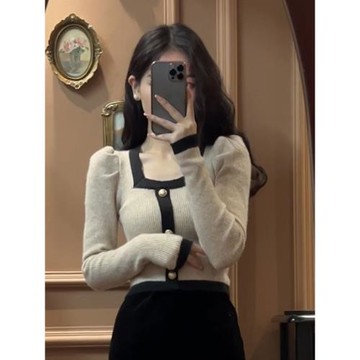 方領毛衣打底衫女秋冬高級感2026年新款法式獨特別致內搭針織上衣