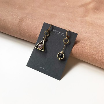 靜謐天然石_黃銅耳環_碧璽(可改夾)