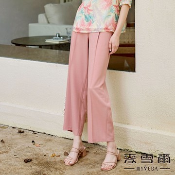 MYVEGA麥雪爾 打摺褲耳後鬆緊腰寬褲-粉