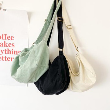 ins休閑百搭純色帆布日系單肩包