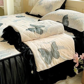 夏季新款涼感絲乳膠涼席夏被四件套床裙款可機洗冰絲空調席三件套