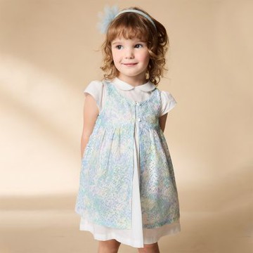 PIPPY 小翻領多層次蕾絲背心罩衫兩件式洋裝 藍綠-090