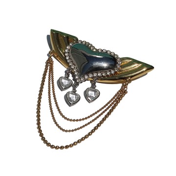 80 年代復古心形裝飾鍊式胸針