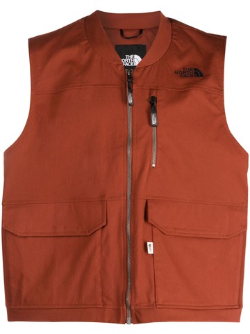 The North Face - logo-embroidered zip-up gilet - men - Cotton/Nylon/Polyester/Spandex/Elastane - L - Brown