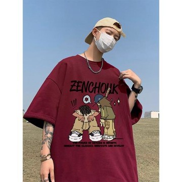 卡通印花短袖男夏季2025新款美式休閑百搭青少年男生寬松純棉t恤