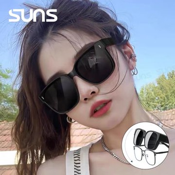 【SUNS】時尚韓版ins大框偏光墨鏡/套鏡 霧黑框 透氣孔設計 抗藍光+抗UV400/防眩光/可單戴/可套式