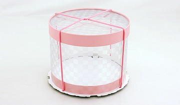 【基本量100個】透明壓花-八吋吋粉紅色蛋糕盒 / U0841