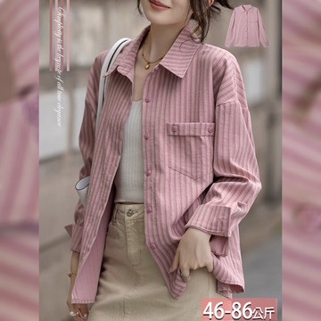 翻領條紋方排釦口袋襯衫 M-4XL【616111X】【現+預】☆流行前線☆