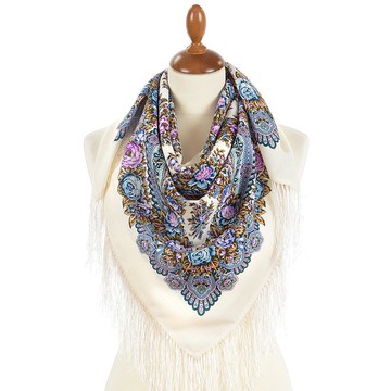 正宗 Павlovo Posad 俄羅斯羊毛披肩圍巾，柔軟 100% 羊毛，89x89 公分，款式 1960-2