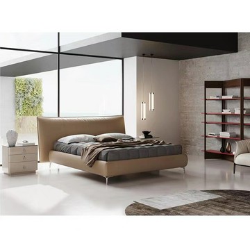 優樂悅~意式極簡現代輕奢真皮床北歐簡約臥室雙人1.8米小戶型皮婚床軟床