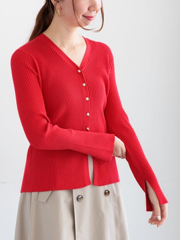 羅紋V領排釦合身罩衫(0F001599110) - Te chichi