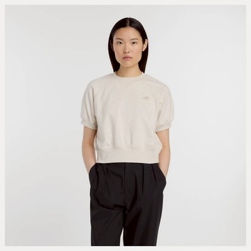 【NEW BALANCE】NB 短袖上衣 運動 休閒 泡泡袖 女 米杏色 WT53521LIT
