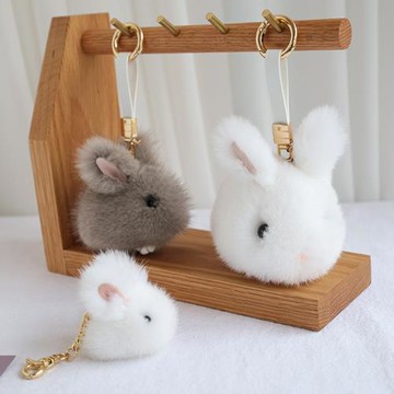 哥本哈根水貂毛小兔子掛件迷你小玉兔包包鑰匙扣掛飾毛絨裝死小兔