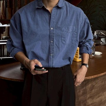 正韓質感復古水洗口袋素色長袖襯衫 7色 YUPPIE 預購商品 0304