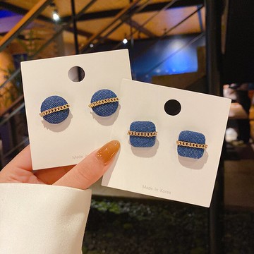 S925銀針韓版秋冬款幾何形絨布耳墜女小巧簡約網紅同款耳環耳飾品