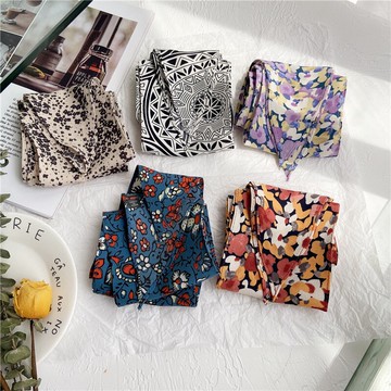 絲巾女復古百搭發帶chic風棉質印花春夏季絲巾綁包包帶小領巾頭巾