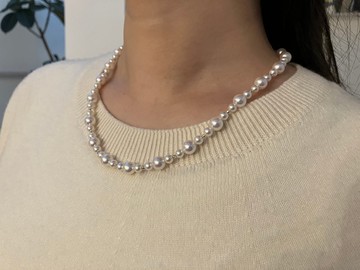 日本直送 4+6.5mm akoya珍珠項鍊 漸變設計 18k金可調節延長鍊