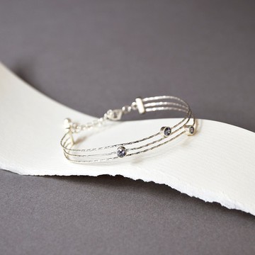 簡約刻面天藍天然坦桑石925銀線手鐲//刻面寶石//十二月生日石