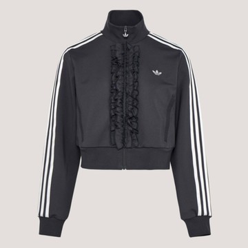 Adidas 愛迪達 Track Top KU9387 女 立領外套 運動外套 休閒穿搭 黑 亞版 荷葉邊