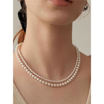 韓國fever同款高級質感ins復古施家正圓強光奶油澳白色珍珠項鏈女