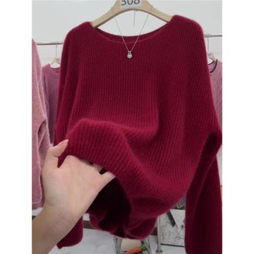 歐貨秋冬穿搭新款套頭紅色針織衫女2025爆款寬松顯瘦設計感毛衣潮