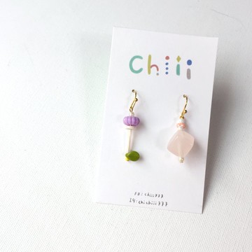 芭比娃娃串珠(紫)夾式/針式耳環