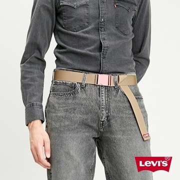 Levis 男款 皮帶 街潮釦環設計 鮭魚粉