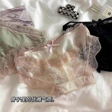 3條裝性感緞面蕾絲內褲女士低腰新款純欲鏤空透氣純棉檔三角褲女
