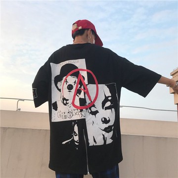 FINDSENSE Z1 日系 時尚 潮 男 休閒 寬鬆 五分袖 後背小丑印花 短袖T恤 特色短T