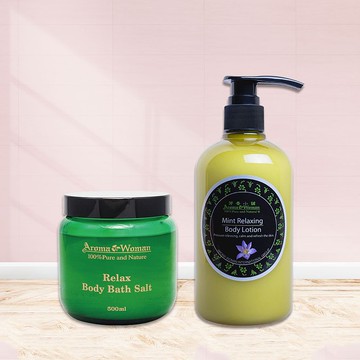 放鬆舒壓沐浴組-精油沐浴鹽-薄荷舒活身體乳