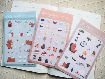 透明白墨割型貼紙 水豚店長與鴨鴨們