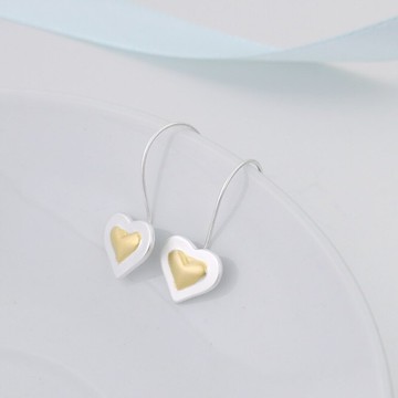 925純銀耳環愛心耳飾-雙色噴砂垂吊式甜美情人節生日禮物女飾品73jc18【獨家進口】【米蘭精品】