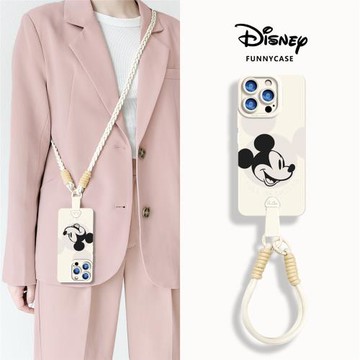 迪士尼適用蘋果16pro手機殼新款帶掛繩iphone16promax硅膠腕帶女款15全包防摔斜挎背包式14高級感創意plus套