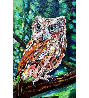 貓頭鷹繪畫動物藝術原創藝術油畫牆壁裝飾布面油畫