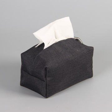 手工竹節亞麻黑色布藝抽紙盒   家用車用紙巾盒 復古茶道布藝袋