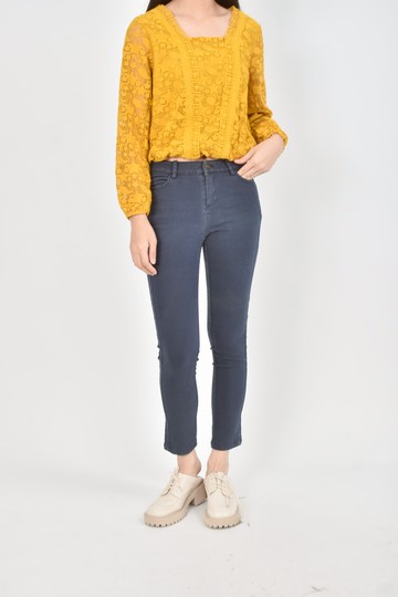 (L) michel klein高腰春夏棉質素面藍色長褲