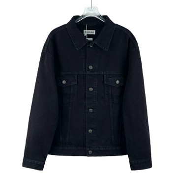 (2XL) balenciaga質感丹寧牛仔棉質logo鑲鑽黑色外套