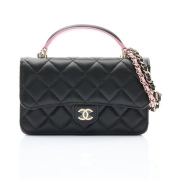 CHANEL 香奈兒 Chain Top Handle 肩背包 黑/粉色 菱格紋 羊皮 金扣 AP3226 【二手名牌BRAND OFF】