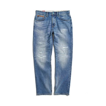 EDWIN BLUE TRIP系列 刷破丹寧中直筒牛仔褲-男款 (拔洗藍) #褲子