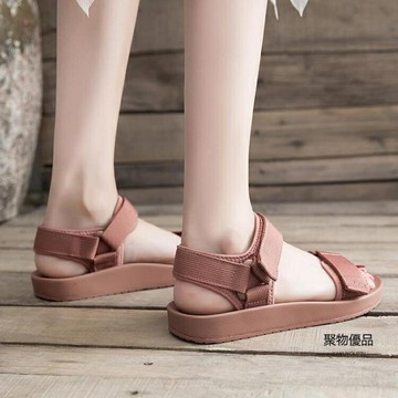羅馬鞋休閒平底涼鞋女夏季百搭魔術貼軟底學生【聚物優品】