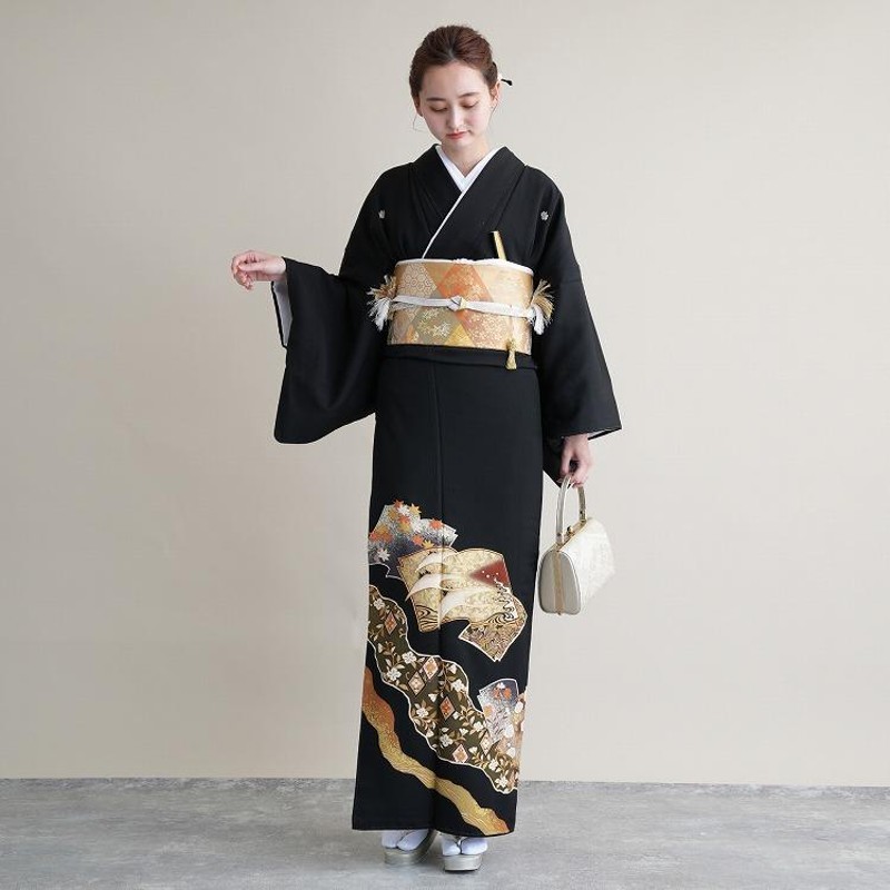 ②【美品】黒留袖 花柄　着物 結婚式　母親 楽天市場】【レンタル】留袖 レンタル 「T230 牡丹に唐花文様