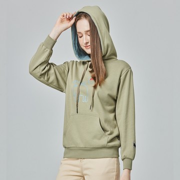 moz瑞典 線條駝鹿印花雙色帽T-鼠尾草綠(亞洲版)女款