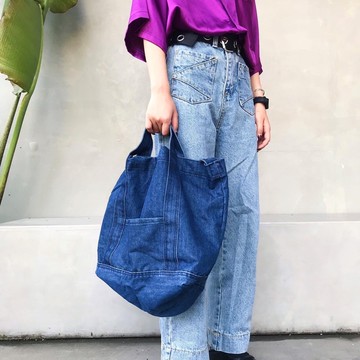 【穿穿trytry】日系帆布袋 丹寧包 牛仔包 女包 男包 休閒包 包包 隨身包 逛街包 購物袋 斜挎包 側背包 托特包