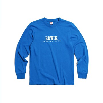 EDWIN 東京散策系列 日系經典LOGO長袖T恤-男女款 (藍色)