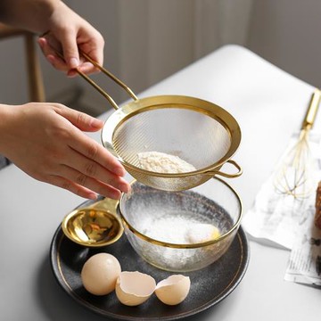 耕讀家風創意北歐金色不銹鋼面粉篩網篩打蛋器隔蛋器家用烘培工具